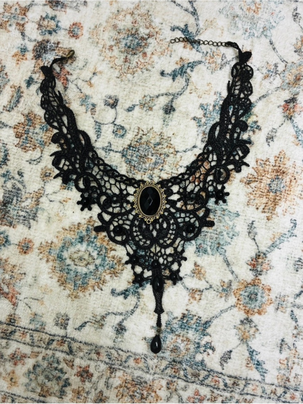 Black Lace Statement Choker Necklace with Ornate Centerpiece